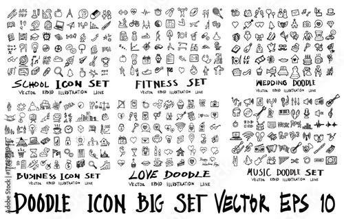 MEGA set of icon doodles of school, fitness, wedding, business, love, music eps10