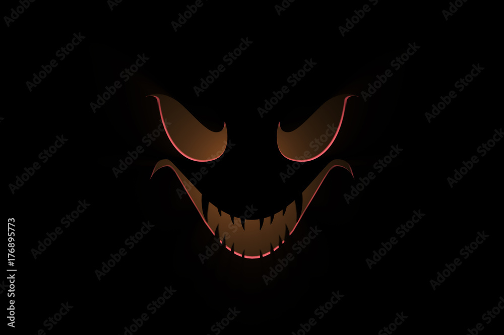 3D illustration of dark monster face with backside light 3D illustration of dark monster face with backside light