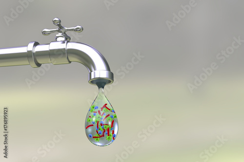 Canvas Print Safety of drinking water concept, 3D illustration showing tap with drop of water
