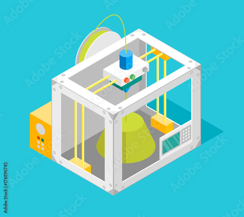 3d Printer Flat Design Style Isometric View. Vector