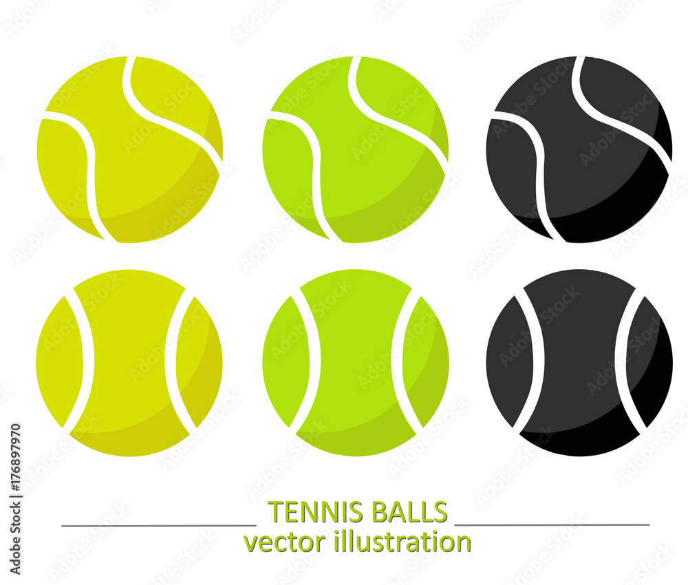 Set of yellow, green and black tennis balls. Tennis vector design. Sports, fitness, activity vector illustration.