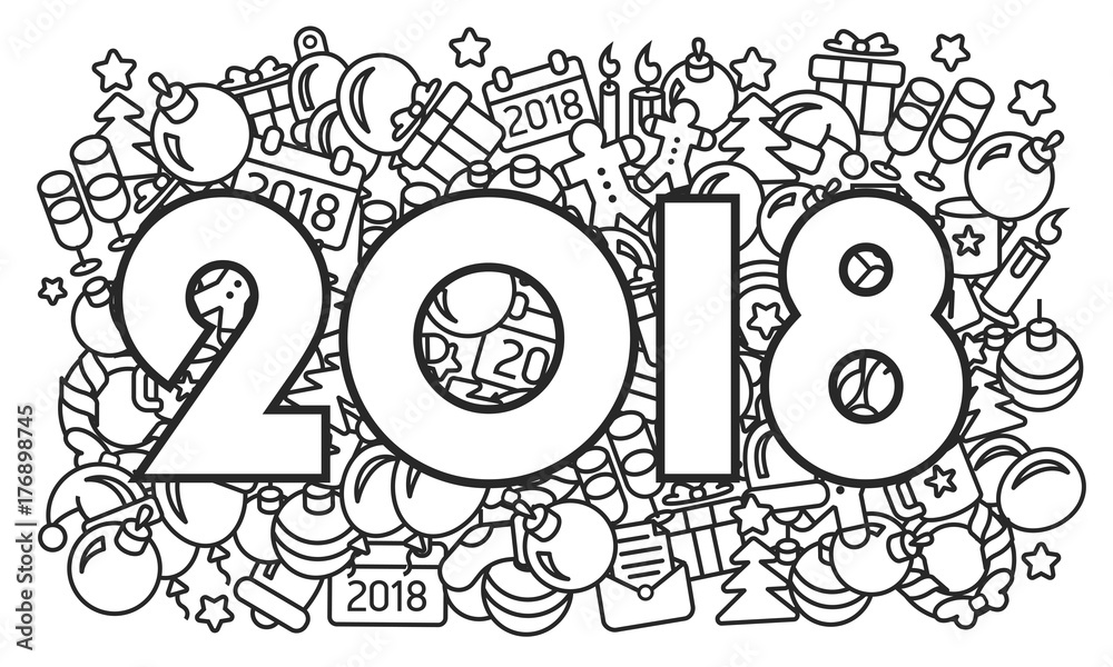 New Year 2018 illustration lines abstract icons New Year 2018 illustration lines abstract icons