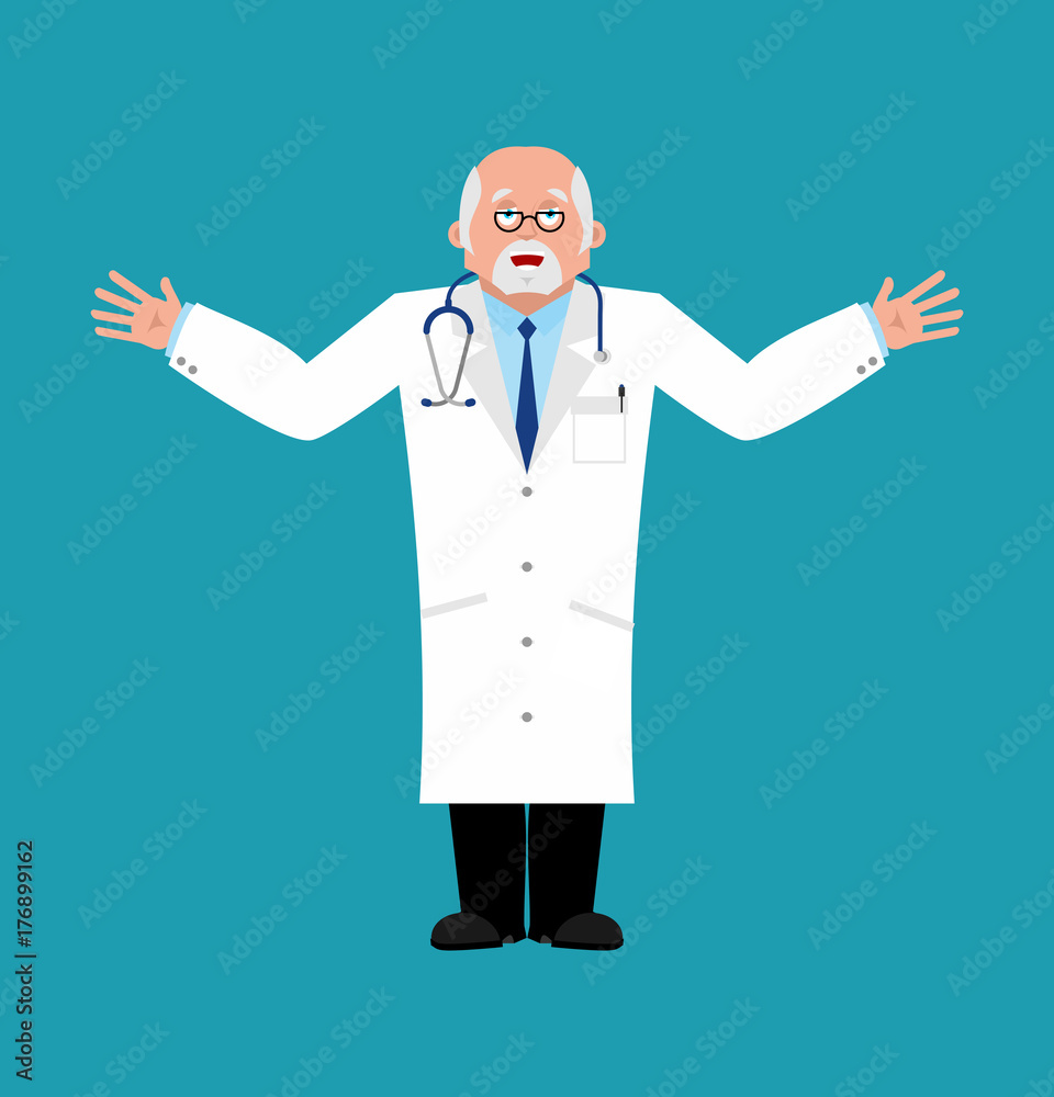 Doctor happy. Physician merry cheerful. Vector illustration Doctor happy. Physician merry cheerful. Vector illustration