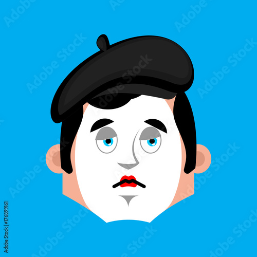 Mime sad emotion avatar. pantomime sorrowful emoji. mimic fsce. Vector illustration