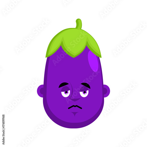 Eggplant sad emotion avatar. Purple Vegetable sorrowful Emoji. Vector illustration