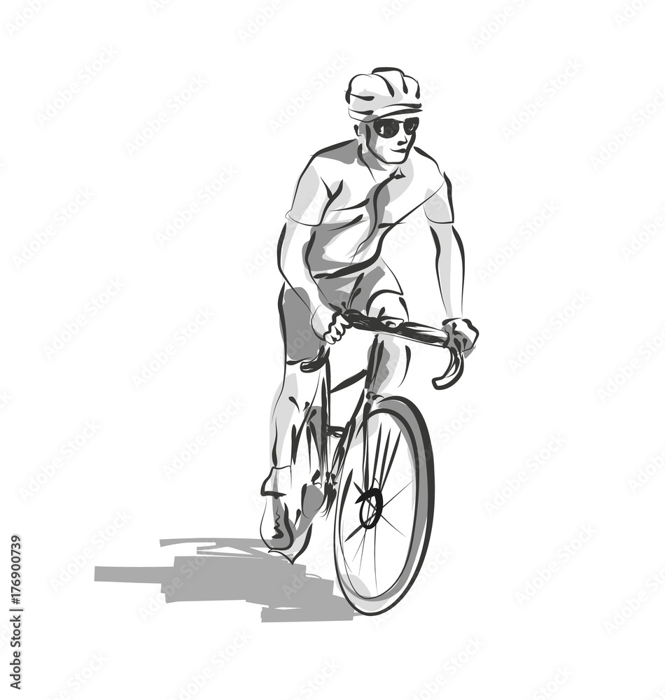 Naklejka premium Vector line sketch cyclist