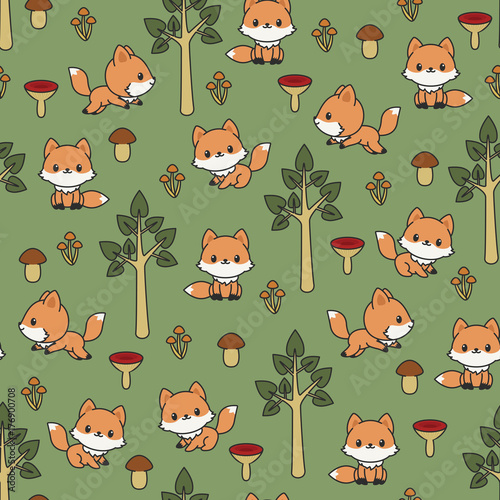 Photography Woodland foxes seamless vector pattern/wallpaper.