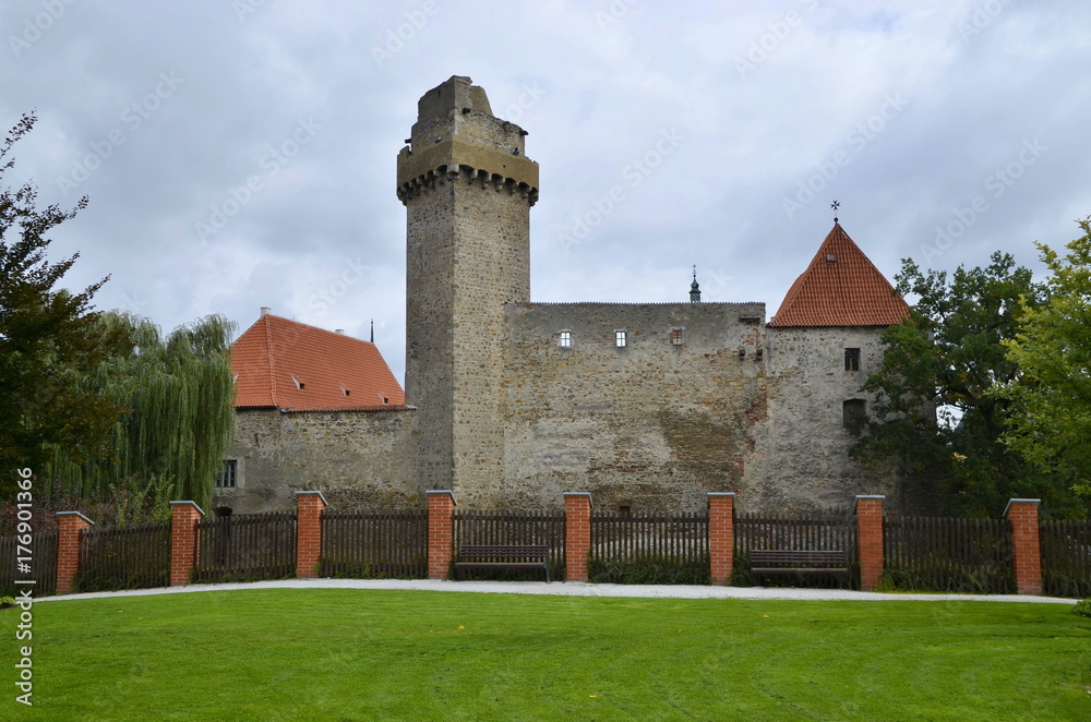 castle tower and castle walls in Strakonice, Czech Republic