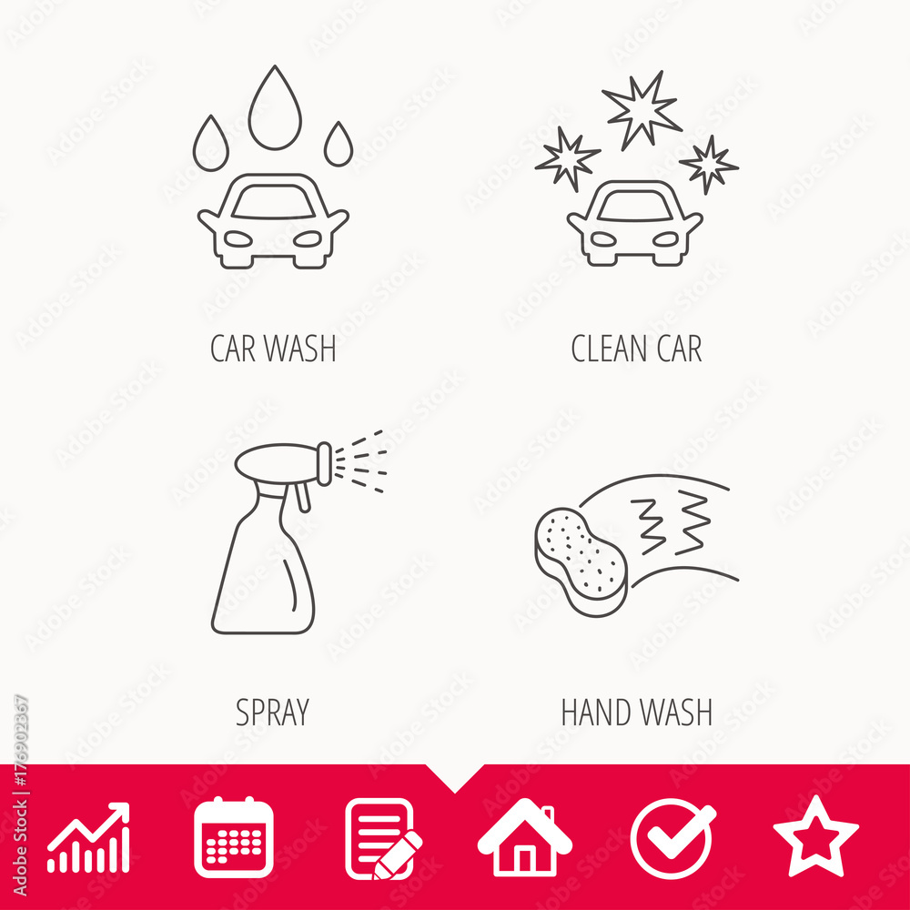 Car wash icons. Cleaning station linear signs.