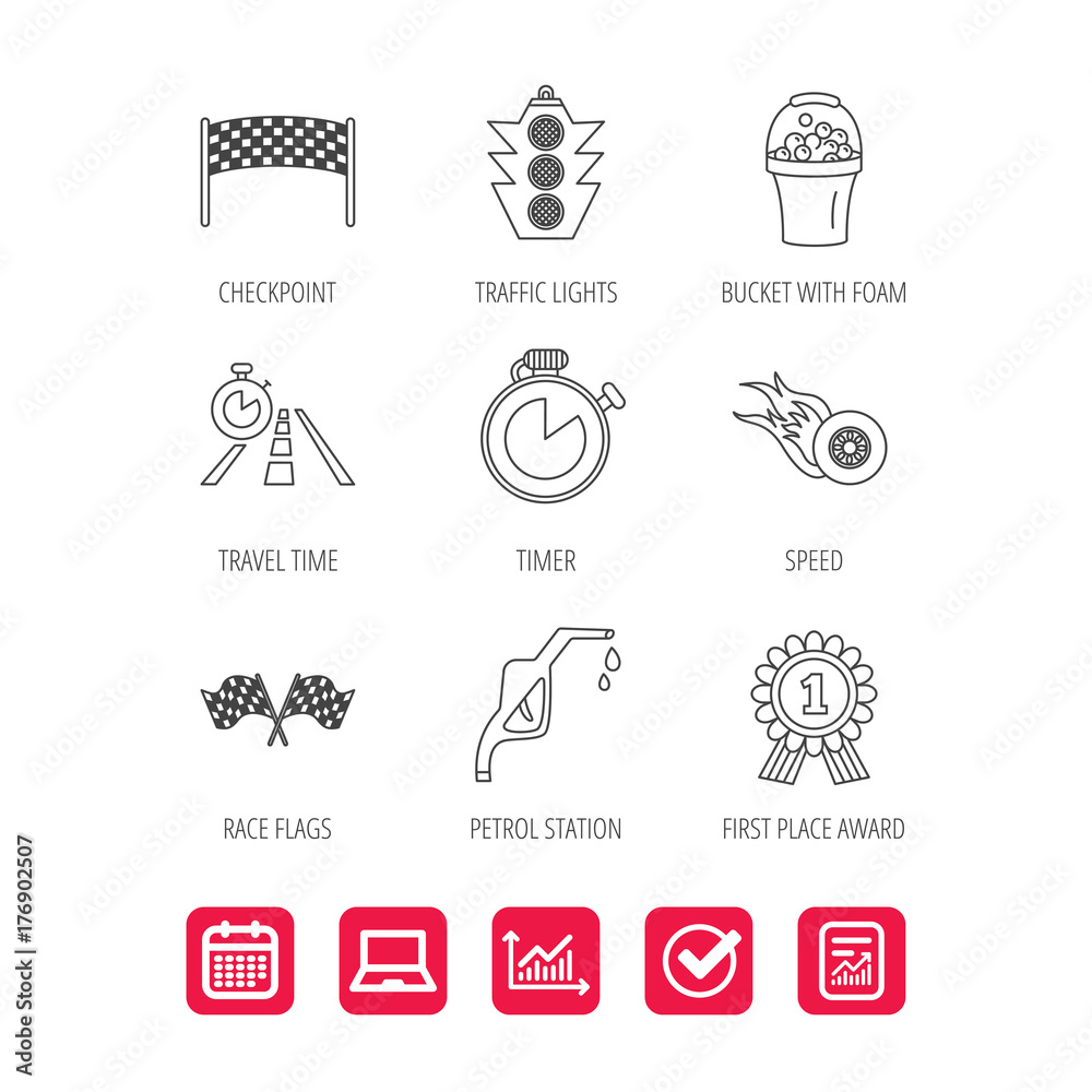 Race flags and speed icons. Winner medal signs. Race flags and speed icons. Winner medal signs.