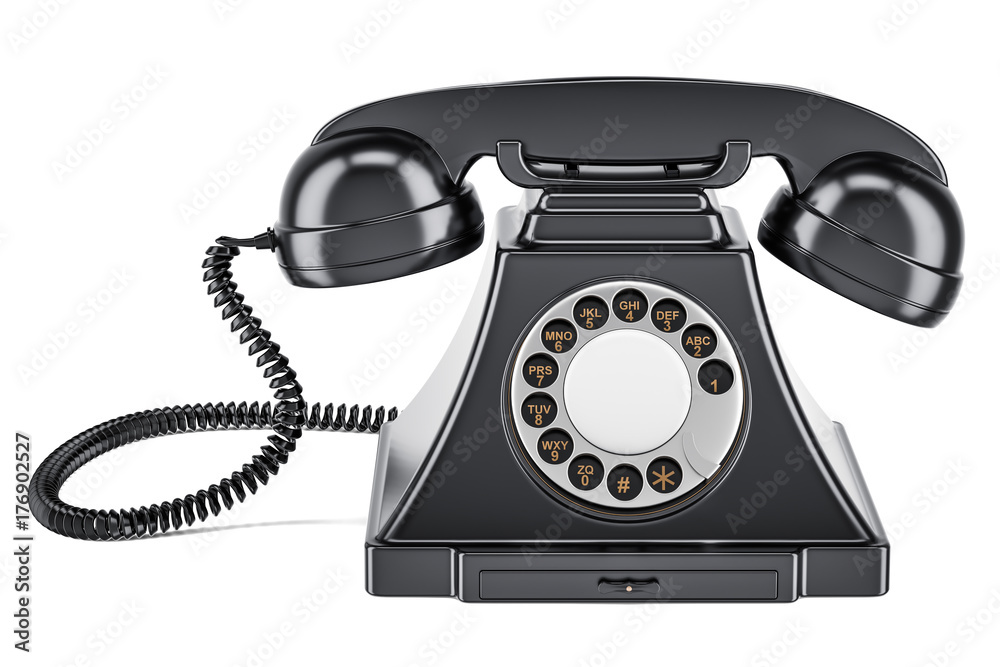 Black old-fashioned phone, 3D rendering Black old-fashioned phone, 3D rendering