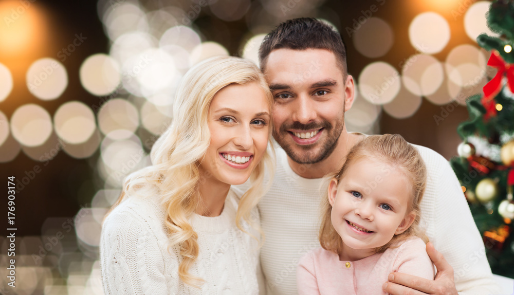 happy family at home with christmas tree happy family at home with christmas tree