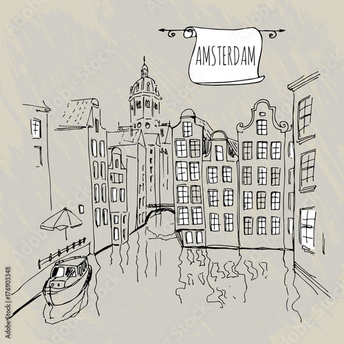 Canvas Print amsterdam line with roll white