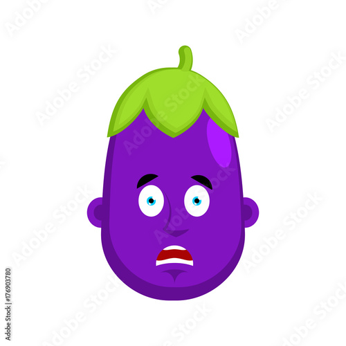 Eggplant afraid emotion avatar. Purple Vegetable fear of Emoji. Vector illustration