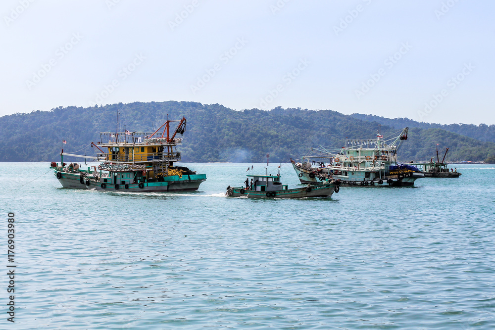 Fishing boats at the bay of Kinabalu, Malasya 