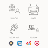 Video chat, printer and electric plug icons.