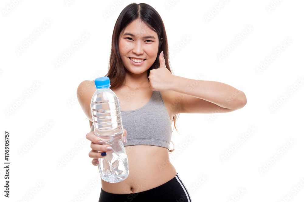 Beautiful Asian healthy girl with bottle of drinking water. Beautiful Asian healthy girl with bottle of drinking water.