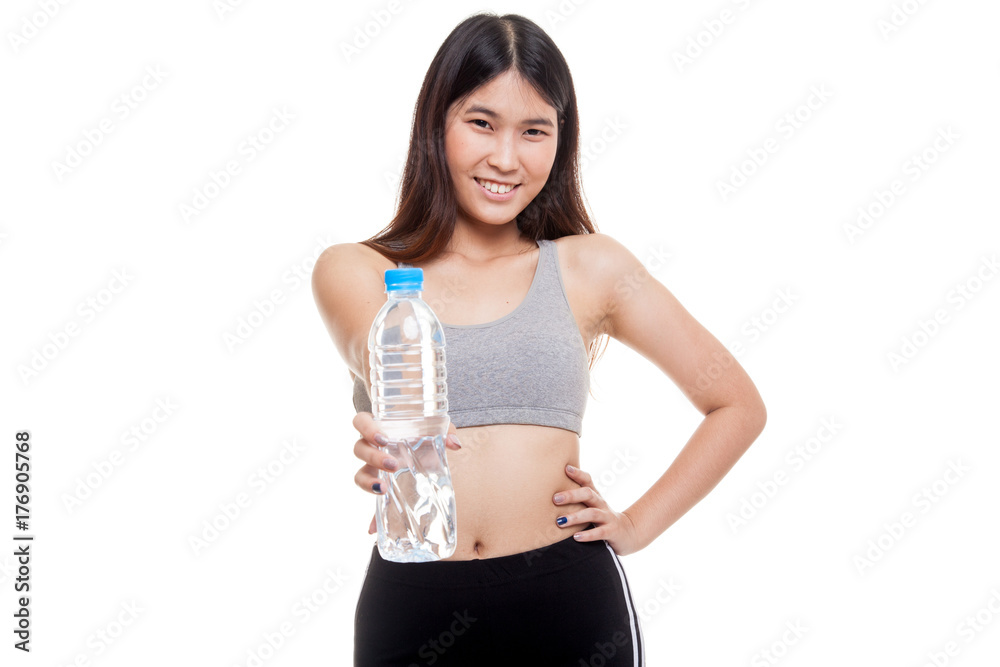 Beautiful Asian healthy girl with bottle of drinking water. Beautiful Asian healthy girl with bottle of drinking water.