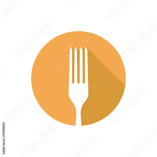 Fork isolated vector flat round icon with long shadow