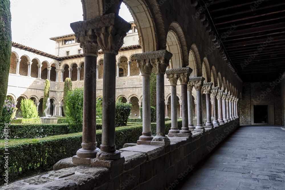 sight of the courtyard of the cloister of the monastery of Santa Maria of Ripoll in Gerona, Spain.