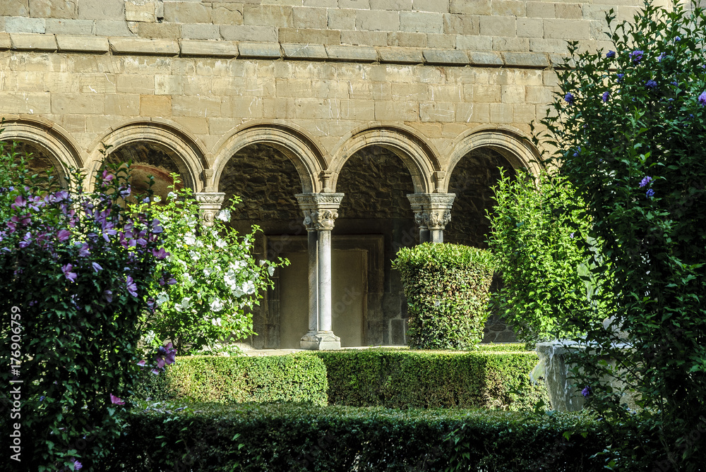 sight of the courtyard of the cloister of the monastery of Santa Maria of Ripoll in Gerona, Spain.