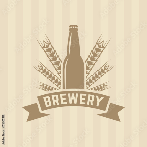 Bottle beer and wheat single vector colored label