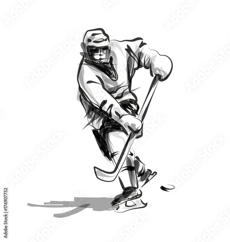 Vector line sketch hockey player