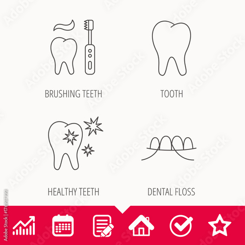 Dental floss  tooth and healthy teeth icons.