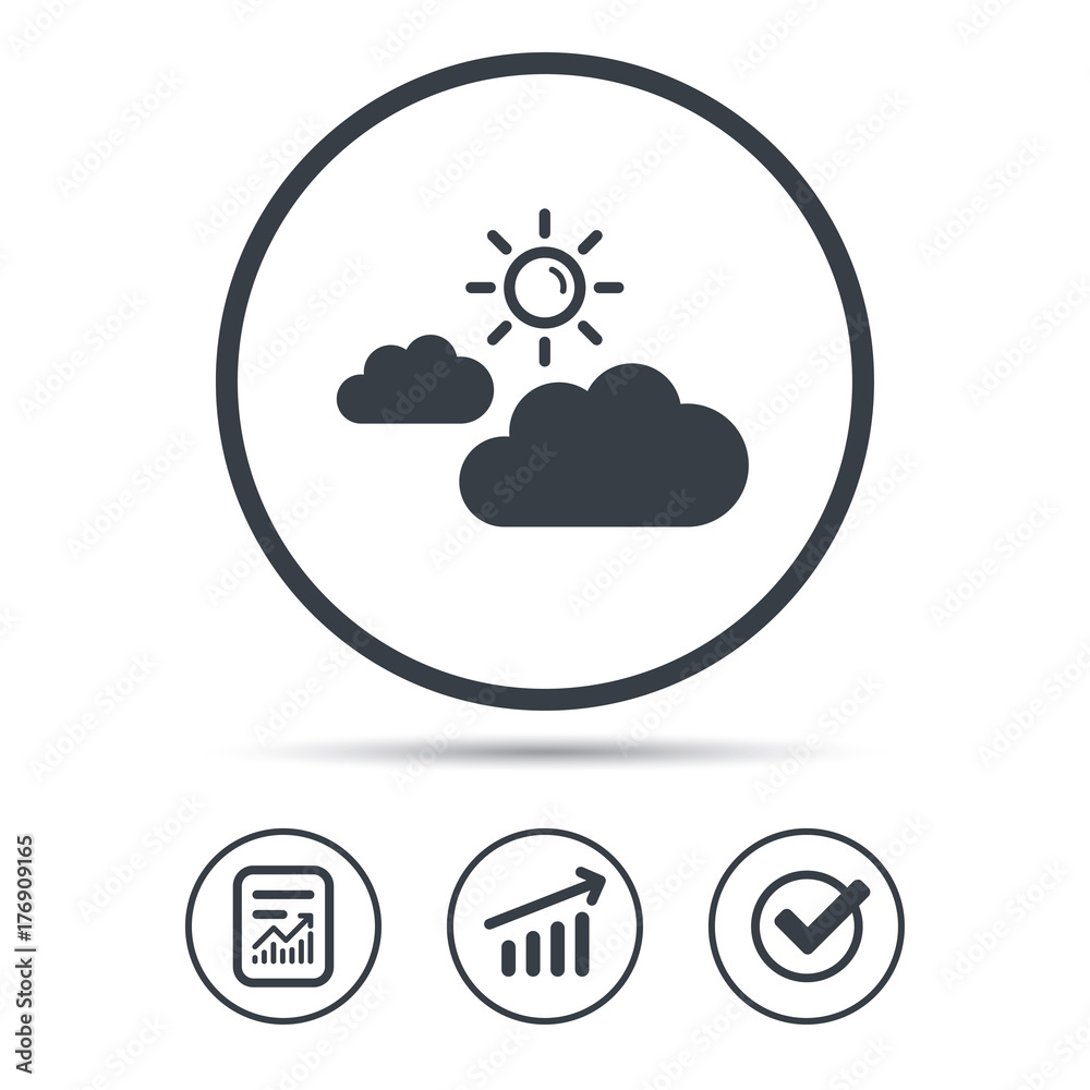 Cloud with sun icon. Sunny weather sign. Cloud with sun icon. Sunny weather sign.