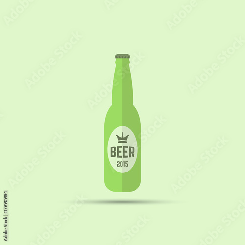 Bottle of beer vector colored flat icon on green background