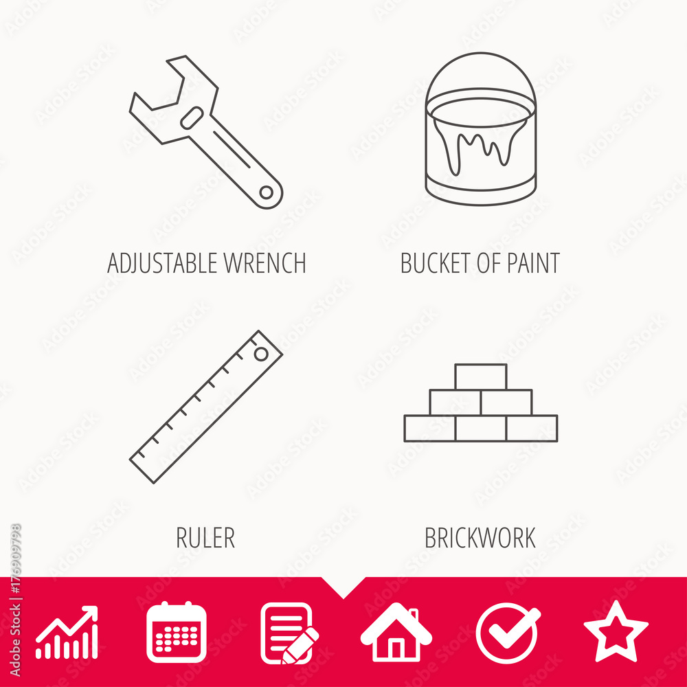 Fototapeta premium Brickwork, measurement and adjustable wrench icons.