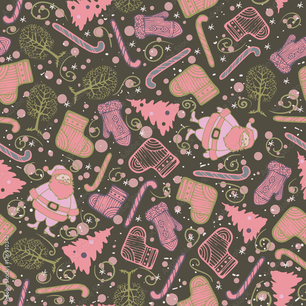 Naklejka premium Vector Christmas seamless pattern with Santa Claus.