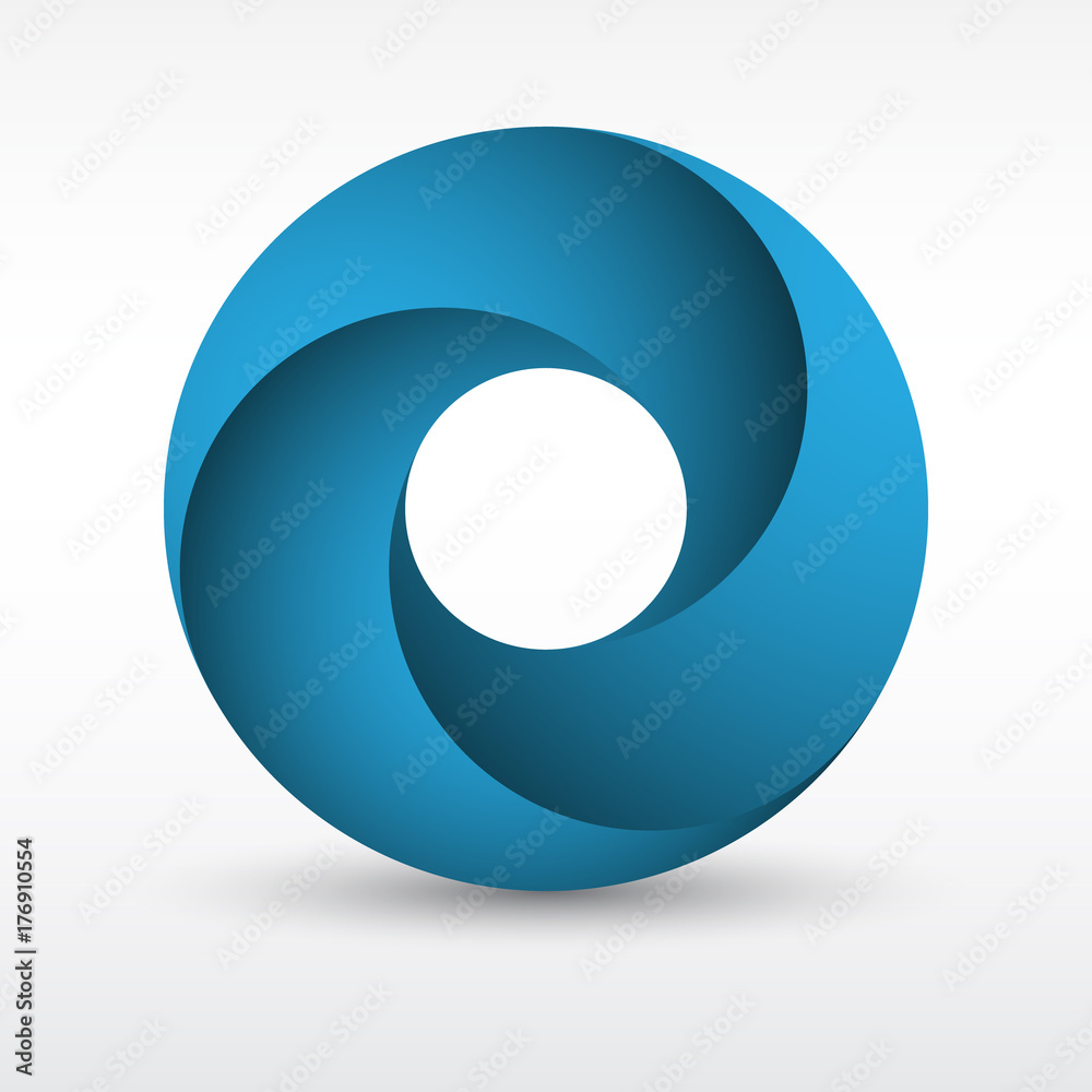 Modern style futuristic round logo in blue colors and 3d style gradient. Illustration of a trendy infinity design in the colors of water. Modern style futuristic round logo in blue colors and 3d style gradient. Illustration of a trendy infinity design in the colors of water.