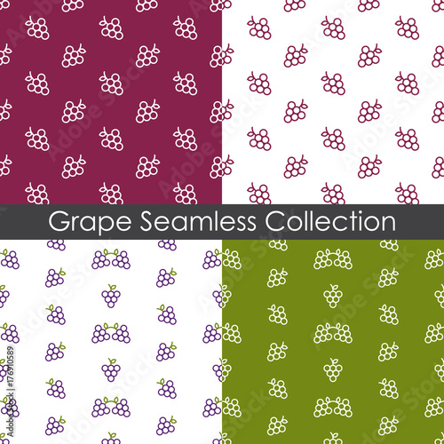 Set of grape fruit seamless pattern design in white, purple and green colors. Illustration of a grape vector pattern collection in minimal style.