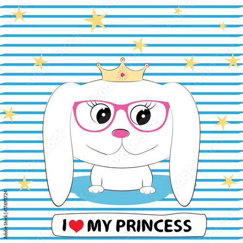 Cute dog girl princess in in glasses with a crown on his head.