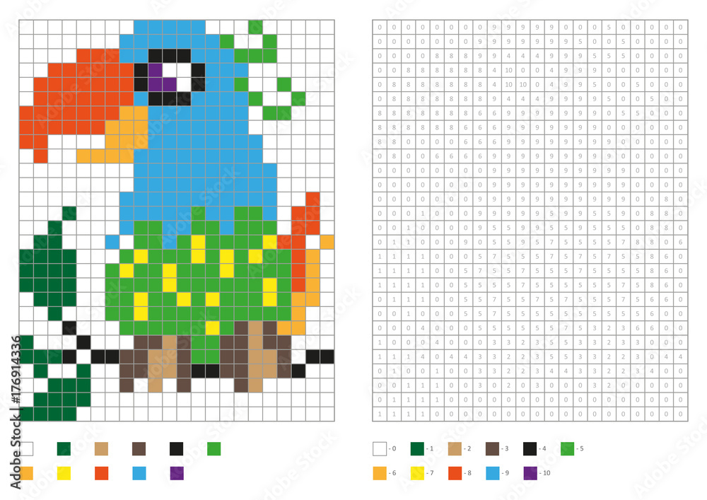 Naklejka premium Kids coloring page, pixel coloring with fun bird. Vector illustration
