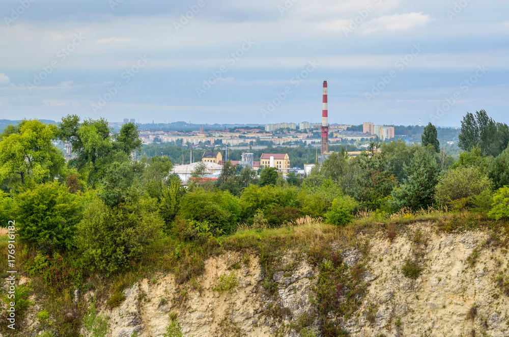 Chrzanow City in Poland. View from the quarry of Balaton in Trzebinia on Chrzanow.