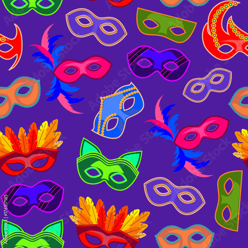 Cartoon Carnival Mask Background Pattern. Vector