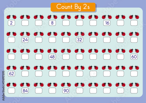 counting by 2's, write the missing numbers, skip counting worksheet