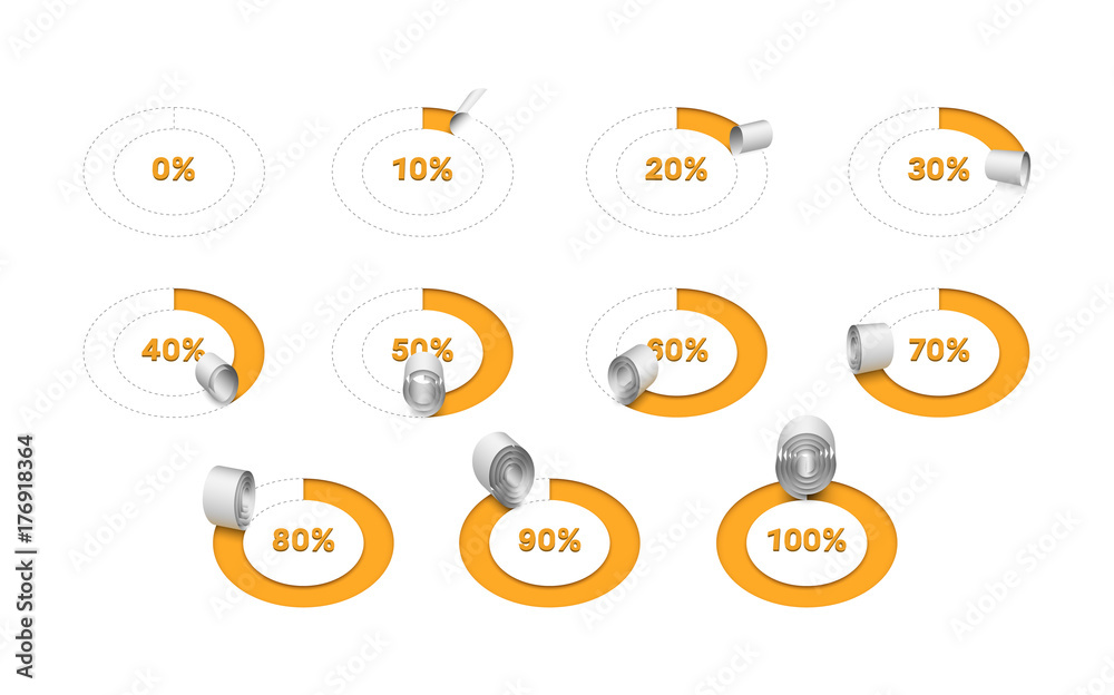 Circle progress bar made of cutting out and rolling paper tape. Vector infographic illustration. Circle progress bar made of cutting out and rolling paper tape. Vector infographic illustration.