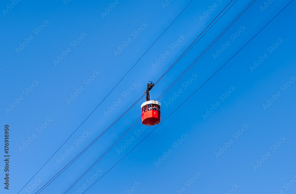 Red wagon of the cablecar in Barcelona, Catalonia, Spain