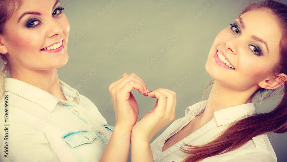 Lovely playful sisters women portrait.