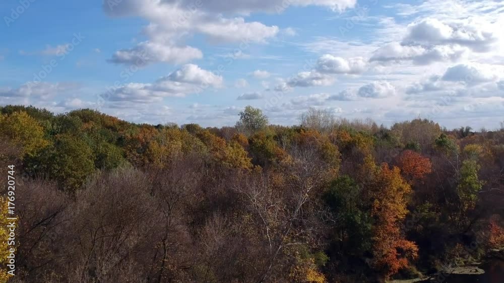 Autumn colors of Europe. Aerial view on nature in sunny weather. 