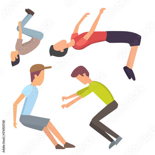 Fitness sport parkour people concept young person jumping extreme running danger gymnastics exercising vector illustration