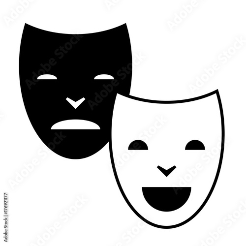 pleasure and pain, masks - symbol, pictogram, sign - black and white Stock  Vector | Adobe Stock