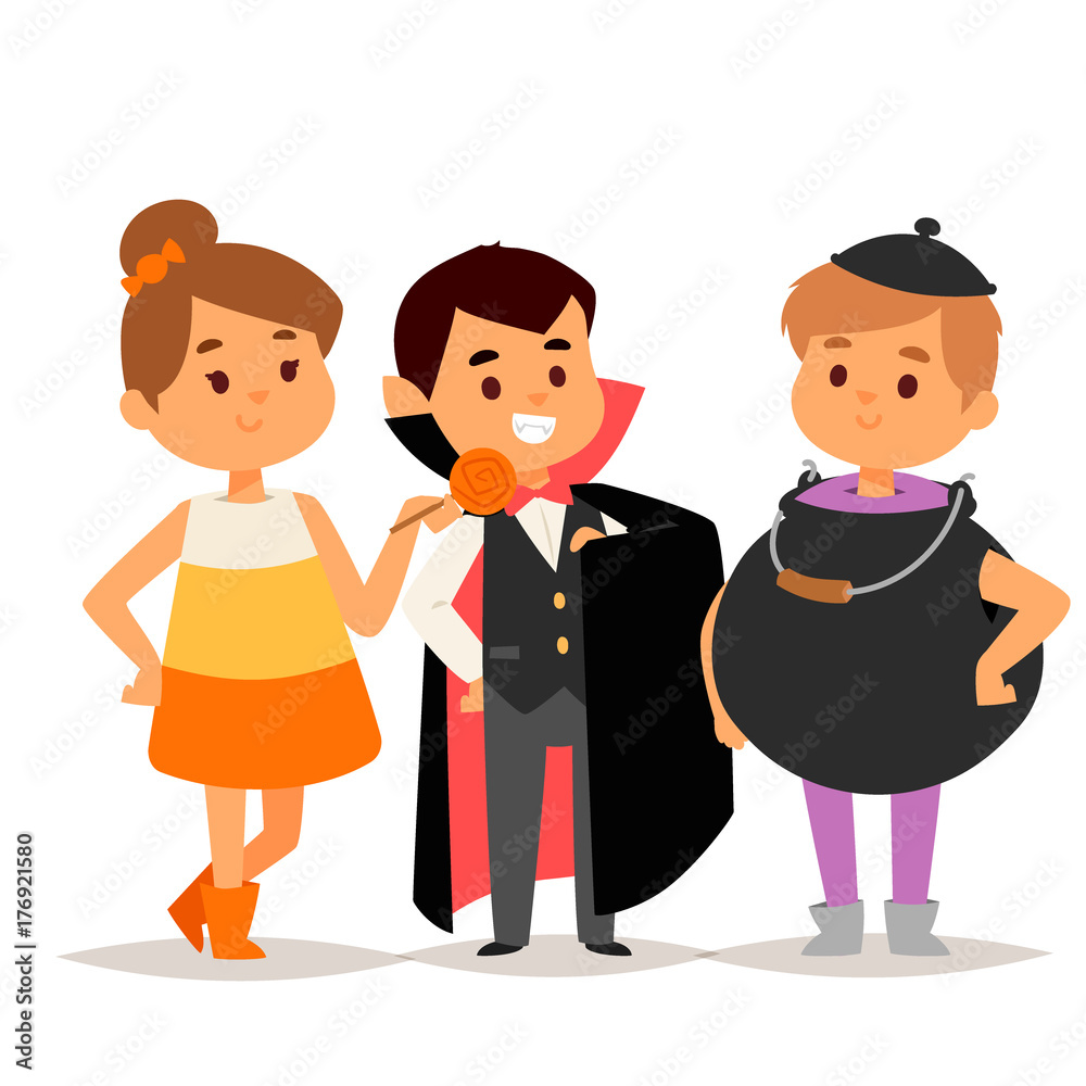 Cute kids wearing Halloween party costumes vector. Cute kids wearing Halloween party costumes vector.