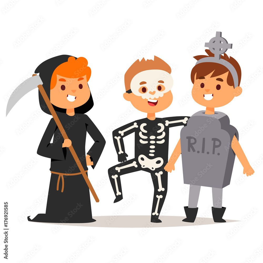 Cute kids wearing Halloween party costumes vector. Cute kids wearing Halloween party costumes vector.