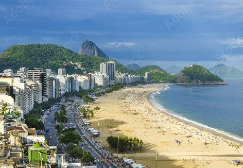 Aerial view of famous Copacabana Beach and Ipanema beach in Rio de Janeiro, Brazil