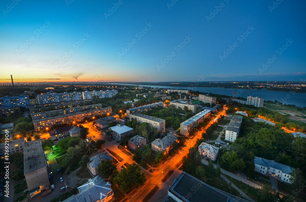 City at night, panoramic scene Novosibirsk Russia