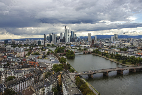 Summer panorama of the financial district in Frankfurt  Germany